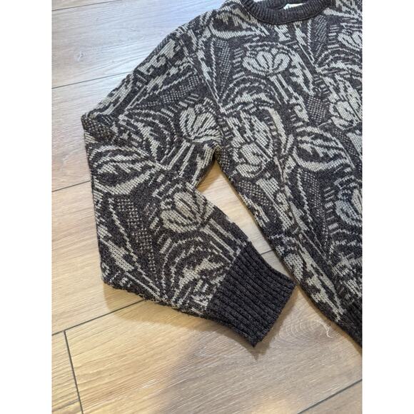 Vintage 80s Grandpacore Knit Sweater Brown Floral Medium London Fog USA Unisex - Picture 10 of 11